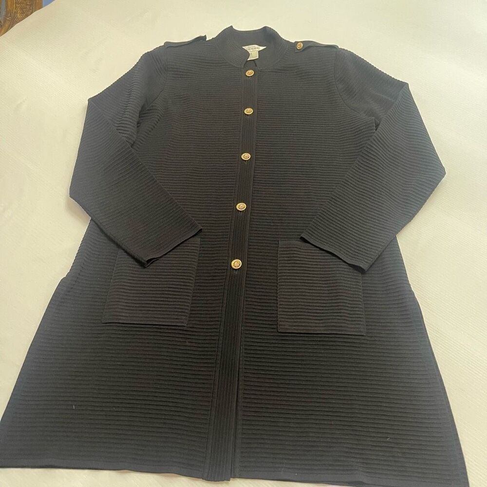 Exclusively Misook Black Acrylic Long Cardigan Duster Size Medium